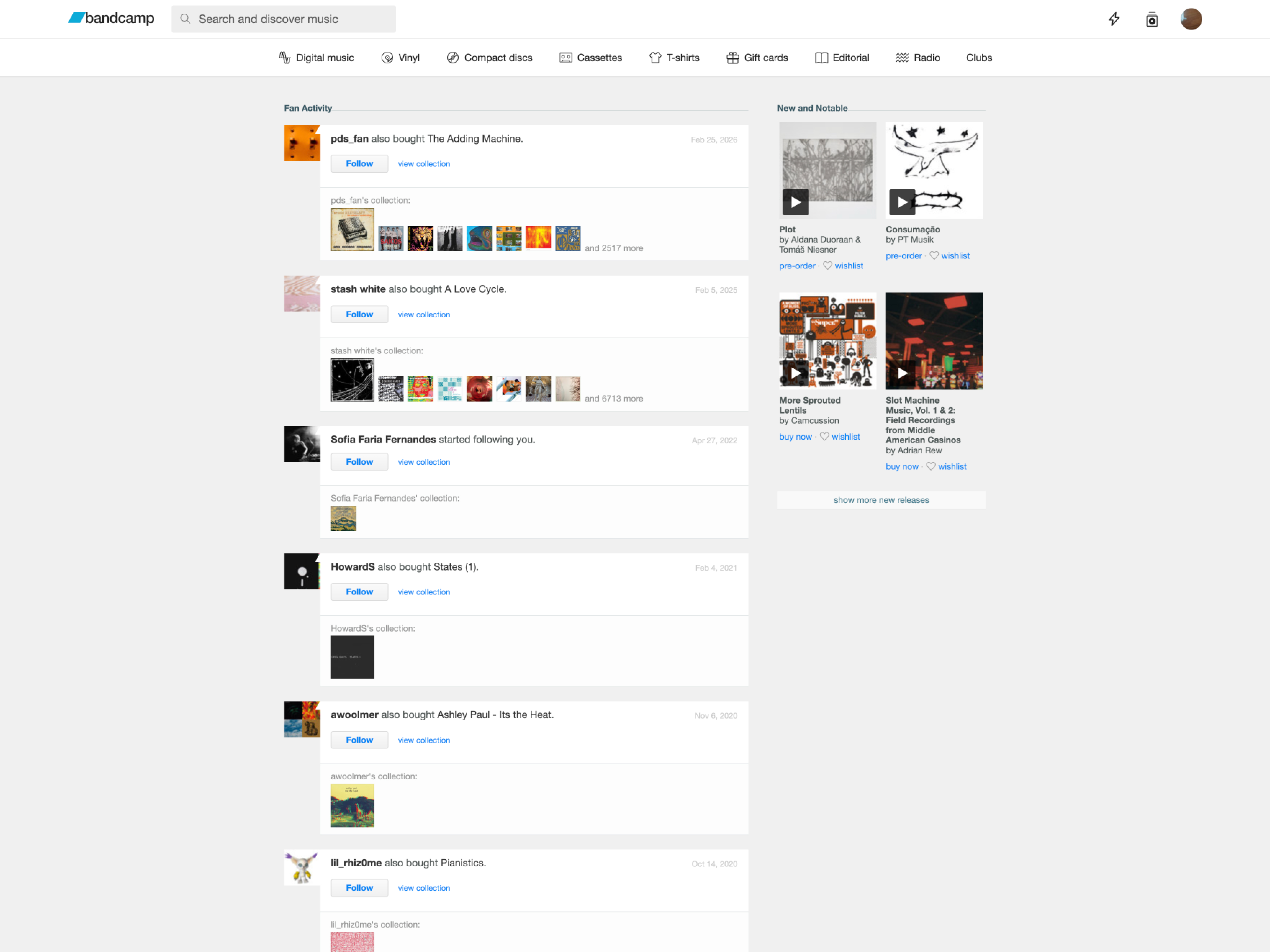 Bandcamp feed